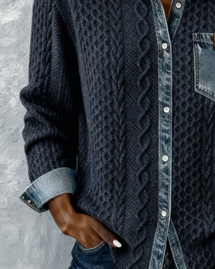 Mia - Long-Sleeve Shirt with Denim Patchwork