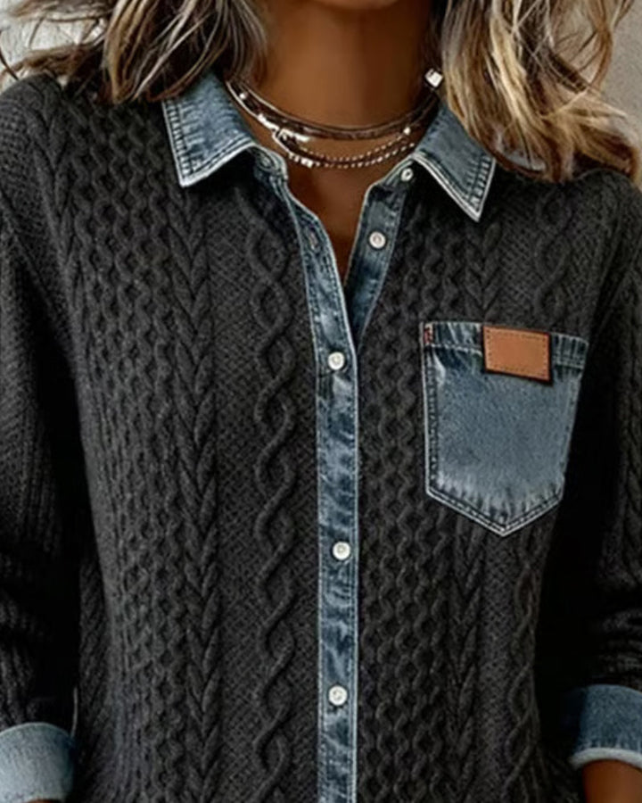 Mia - Long-Sleeve Shirt with Denim Patchwork