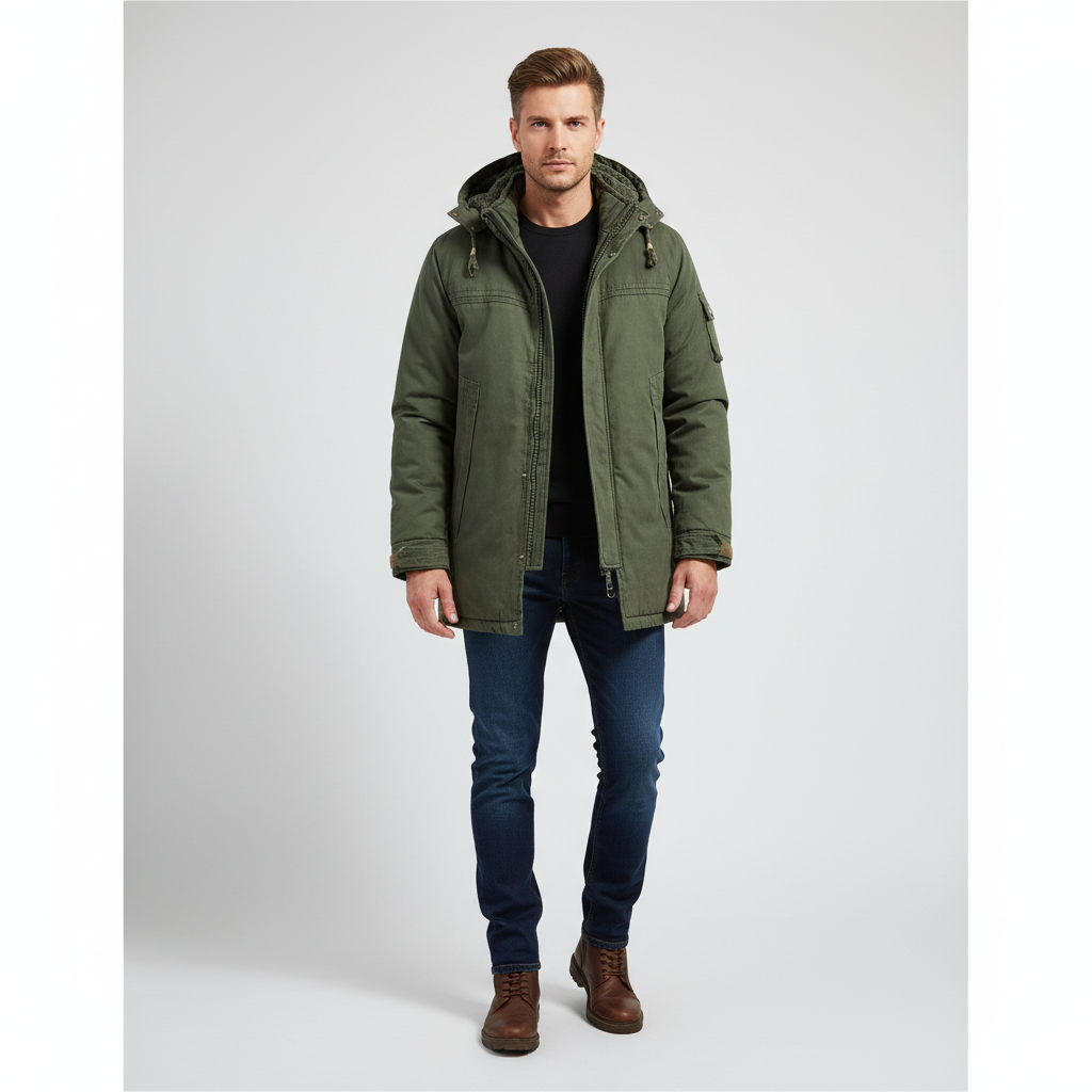 Sherpa-Lined Winter Hooded Jacket